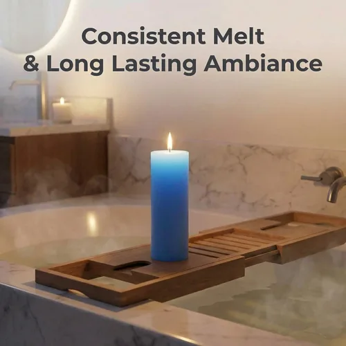 Vista 6 de Richland Juego de 2 velas de pilar azul claro de 3 x 9 pulgadas sin perfume para bodas, hogar, vacaciones, relajación, iglesia spa