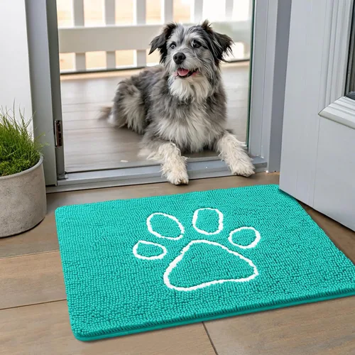 Vista 186 de Smiry Tapete para puerta de perro para patas fangosas, absorbente que atrapa la suciedad, antideslizante, de secado rápido, lavable, tapete