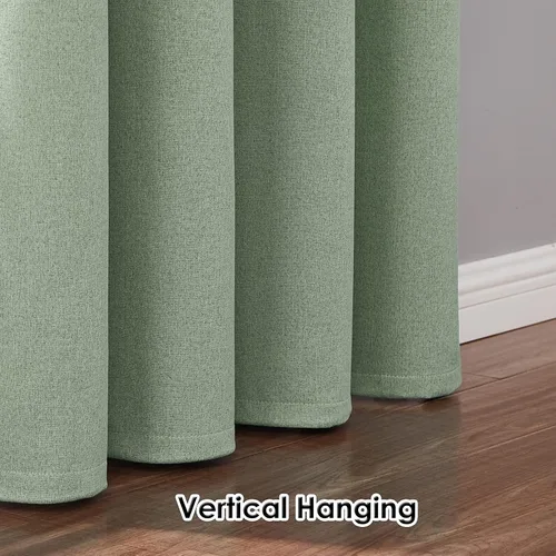 Vista 5 de Melodieux Cortinas opacas de lino verde de 84 pulgadas de largo para dormitorio, sala de estar, arpillera rústica, aislamiento térmico, cortinas