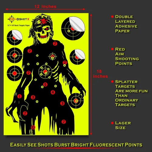 Vista 4 de Disparo de objetivos de disparo – Papel de silueta autoadhesivo reactivo de 12 x 18 pulgadas para rango – Ve fácilmente disparos estallar puntos