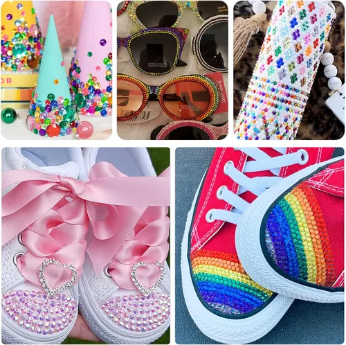 Vista 5 de 3000 diamantes de imitación de parte trasera plana, diamantes de imitación AB de parte trasera plana rosa claro para manualidades, gemas