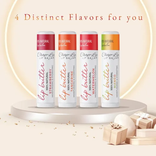 Vista 8 de CHAP-LIP 100% Bálsamo labial natural hidratante a granel con sabores de frutas, aceite de coco, manteca de cacao - Regalo de Navidad, rellenos