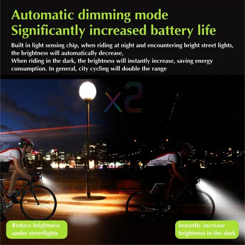 Vista 4 de Luces de bicicleta de 1200 lúmenes delanteras y traseras, luz LED recargable por USB, faros de bicicleta con bocina eléctrica, luces de bicicleta