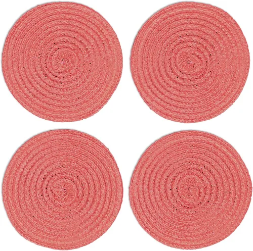 Vista 9 de Juego de 4 posavasos de plástico de polipropileno tejido trenzado redondo (negro)