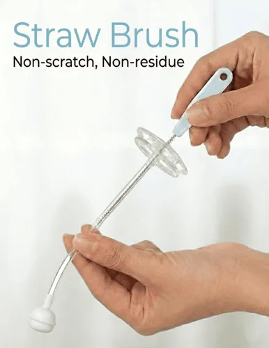 Vista 6 de Juego de cepillos para biberones, limpiador de biberones, 2 cepillos para biberones con soporte, 2 cepillos ocultos para pezones, 2 cepillos