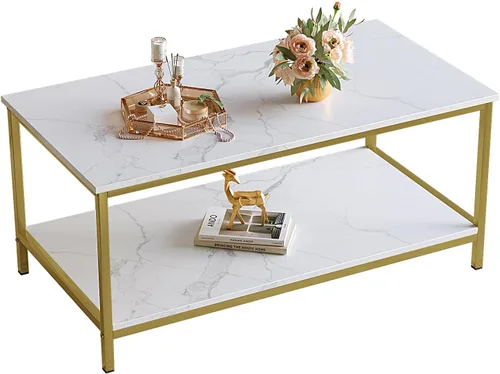 Vista 8 de SAYGOER Mesa de centro con almacenamiento de 2 niveles, mesa central industrial para sala de estar, mesa de madera rectangular para espacios Beige
