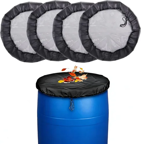 Vista 8 de Cubierta de malla de 39 pulgadas para barril de lluvia con cordón, 2 unidades, pantalla de cubo de agua de lluvia para evitar que las hojas