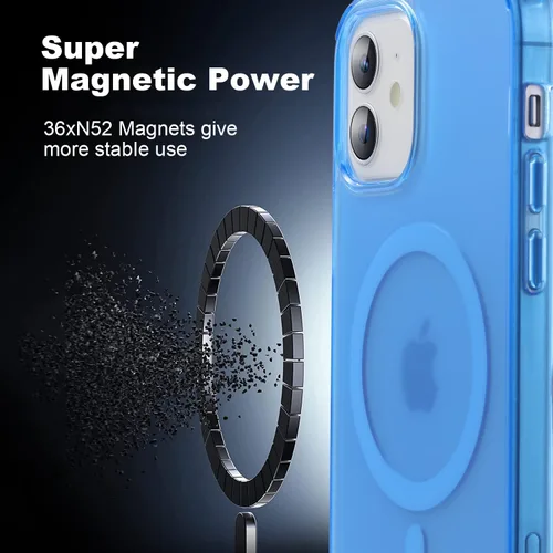 Vista 5 de Funda magnética diseñada para iPhone 12 y iPhone 12 Pro, probada en caídas de grado militar, compatible con MagSafe, funda protectora delgada mate