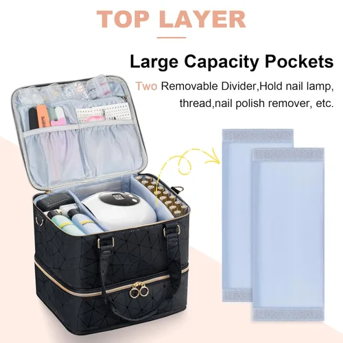 Vista 2 de Uross Bolsa organizadora de esmalte de uñas con capacidad para 84 botellas de esmalte de uñas y lámpara de uñas, organizadores de esmalte de uñas