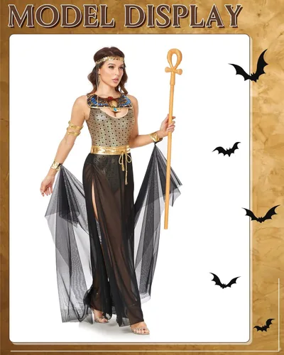 Vista 6 de Shinymoon 7 piezas de disfraces de Cleopatra de Halloween para mujer, vestido egipcio, accesorio de tocado de serpiente, traje de Halloween