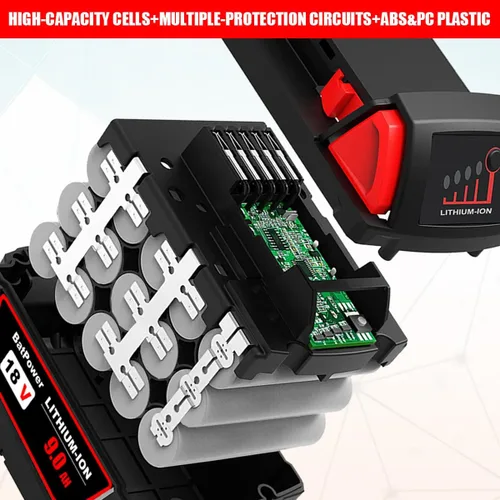 Vista 6 de BatPower 2Pack 18V 9.0AH 48-11-1880 High Output Battery with Charger Combo Replacement for Milwaukee 18V M18 Battery and Charger XC 8.0 AH 9AH