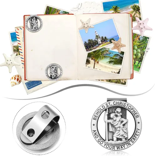 Vista 4 de Medalla de San Cristóbal para automóvil, clip de visera de San Cristóbal de plata, medallas religiosas para automóvil, clip de seguridad, accesorios