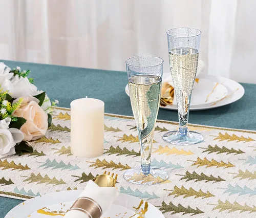 Vista 3 de JOLLY CHEF Paquete de 100 flautas de champán de plástico desechables de 4.5 oz, copas de champán de plástico con purpurina azul, adecuadas