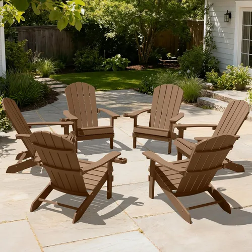 Vista 22 de YEFU Silla Adirondack de plástico resistente a la intemperie, sillas de patio con instalación fácil en 5 pasos, se ve exactamente como madera real