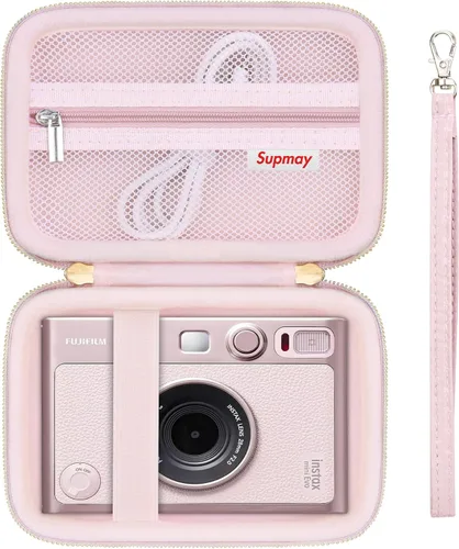 Vista 12 de Funda de transporte compatible con cámara instantánea Fujifilm Instax Mini EVO, bolsa de viaje con bolsillo de malla para fotos, cables USB Negro