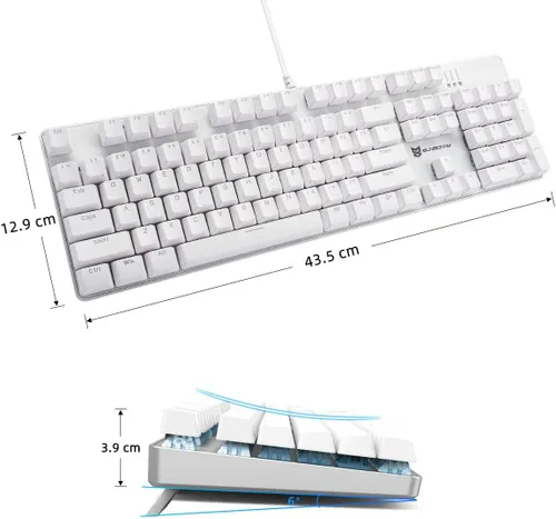 Vista 4 de Teclado mecánico para juegos Interruptor azul y teclado retroiluminado azul hielo Diseño de 104 teclas de EE. UU. Teclado para juegos con cable