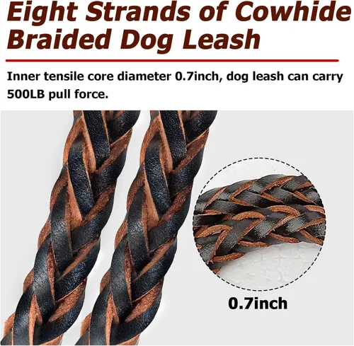 Vista 4 de Correa de cuero para perro, correa trenzada duradera para entrenamiento de perros, correas de cuero resistente, correa de cuero suave y cómoda