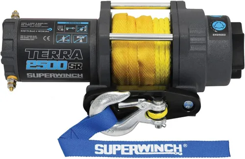 Superwinch 1125270 Terra 2500SR Powersports Winch 12V DC 2500lb/1133.99kg Tirador de una sola línea UTV/ATV con Hawse Fairlead, 3/16 pulgadas x 40