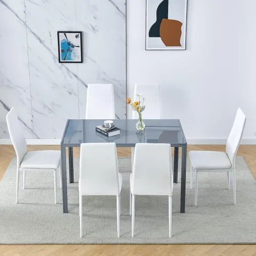 Vista 34 de Moderna mesa de comedor negra de 5 piezas con sillas para 4 personas, mesa de comedor de vidrio templado y sillas de cocina, juego de 4 piezas