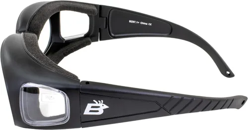 Vista 3 de Birdz Gafas de golondrina de espuma acolchada para motocicleta, 2 pares, marco negro, lente transparente/humo