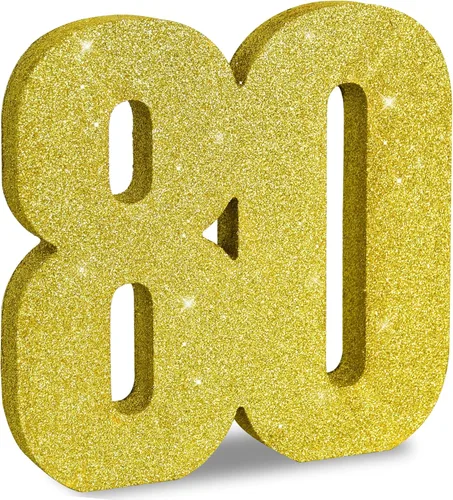 Vista 21 de TONIFUL Centros de mesa de madera número 0 con purpurina dorada de 7.8 pulgadas, decoración de fiesta de cumpleaños, oro brillante digital 0