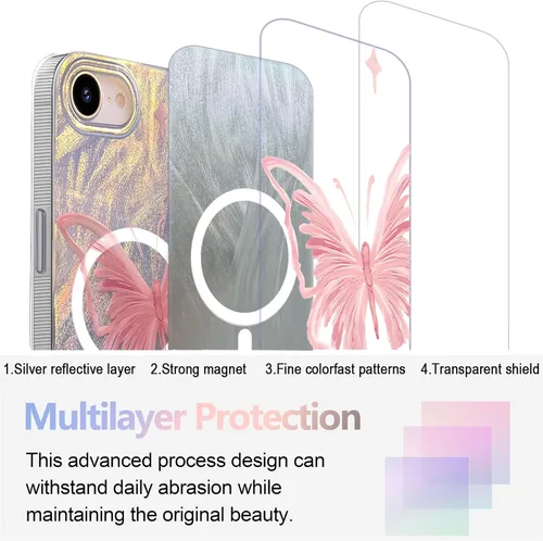 Vista 213 de I-MGAE-IN-AR - Funda diseñada para iPhone 12 y 12 Pro, diseño de mariposa plateada brillante, funda protectora de poliuretano termoplástico, suave