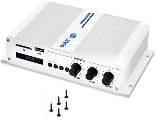 Vista 2 de Pyle Home Marine Amplificador de coche – 2 canales puente compacto 200 vatios RMS 4 OHM rango completo monobloque estéreo e impermeable – Receptor