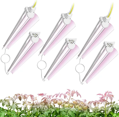 Elaruslux Paquete de 6 luces de cultivo de plantas de 4 pies, espectro completo blanco rosado T8, con interruptor de encendido/apagado y función de