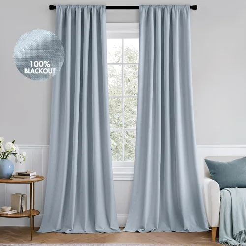 Vista 8 de MIULEE Cortinas 100% opacas de 63 pulgadas de largo, 2 paneles para dormitorio, cortina gruesa negra para oscurecer la habitación, pestaña trasera