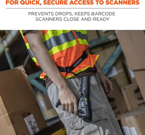 Vista 2 de Ergodyne Squids 3135 - Cinturón escáner de código de barras con gancho, incluye correa de transporte para escáneres de código de barras, negro