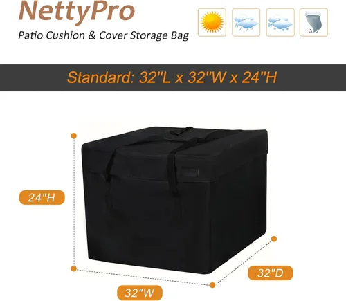 Vista 5 de Bolsas de almacenamiento para cojines de patio NettyPro 32 x 32 x 24 pulgadas Bolsa pequeña para exteriores resistente al agua Bolsa