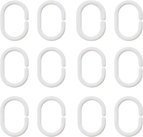 Vista 8 de Anillos de cortina de ducha de plástico para cortina de ducha, ganchos en forma de C, ganchos para colgar cortinas de baño, barra de ventana de Negro