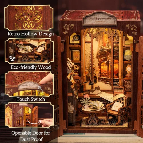 Vista 3 de Kit de Rincón de Libros Cutefun - Kit de Construcción de Casa de Muñecas en Miniatura para Estantería, Kits de Rincón de Libros para Adultos