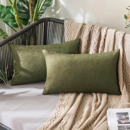 Vista 78 de MIULEE - Paquete de 2 fundas de almohada decorativas para exteriores, impermeables, sólidas, de imitación de lino, para jardín, casa de campo, Azul