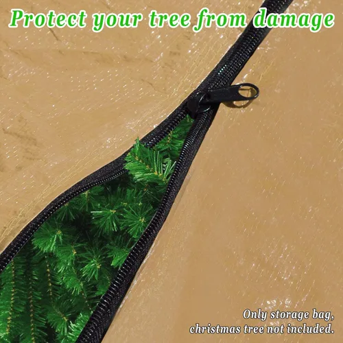 Vista 5 de Sólido Camello Heavy Duty gran bolsa de almacenamiento para limpiar día festivo Árbol de Navidad artificial VERDE hasta 8 ft Tan