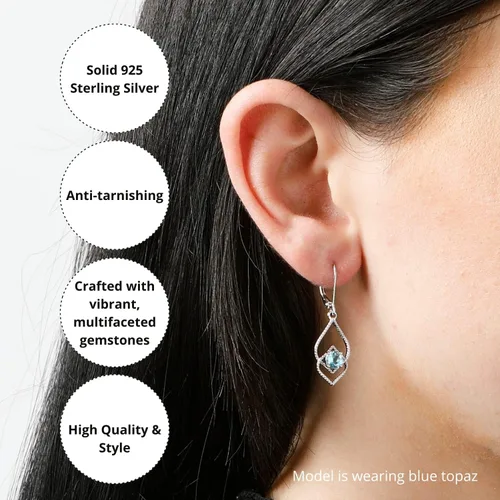 Vista 3 de Genuine or Created Gemstone Dangle Earrings for Women in 925 Sterling Silver with Leverback and 5mm Birthstone by MAX + STONE