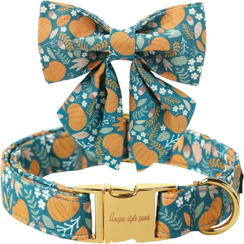Vista 38 de Unique style paws - Collar de perro de estilo único con corbatín Otoño Halloween Collar de cachorro con abeja y margarita para perros pequeños