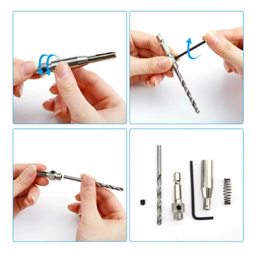 Vista 4 de Juego de 4 brocas de bisagra, brocas autocentrantes HSS, broca autocentrante de hardware para puerta de madera, agujero piloto para bisagra