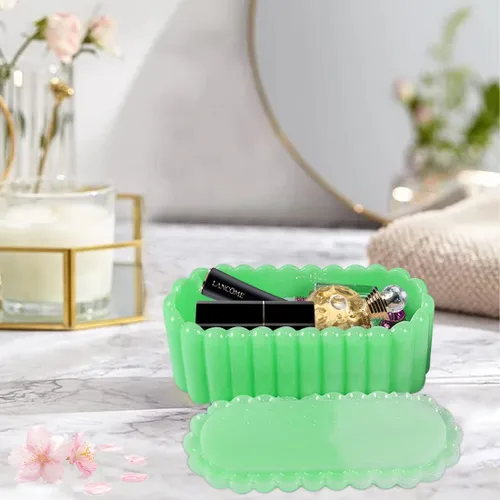 Vista 5 de Voyyphixa 2 moldes ovalados de resina con tapa, contenedor de almacenamiento rectangular, molde de silicona para fundición de resina, moldes