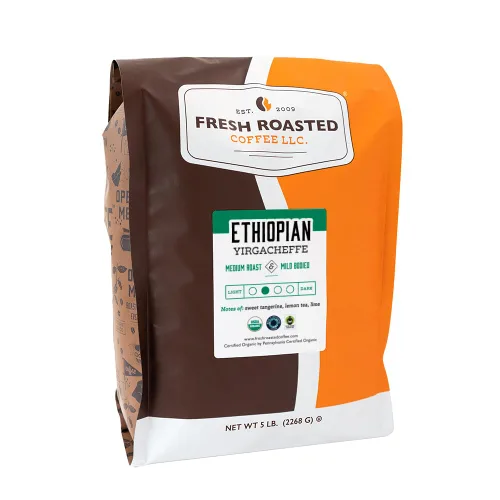 Vista 8 de Fresh Roasted Coffee, Yirgacheffe Kochere Etíope oscuro, 12 oz, tostado oscuro, Kosher, molido