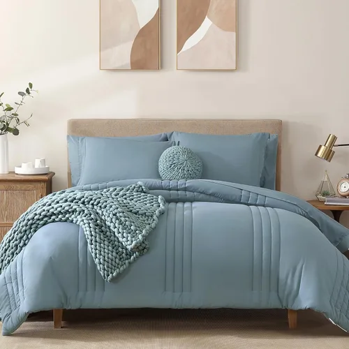 Vista 41 de Monbix Juego de ropa de cama tamaño Twin XL - Juego de 5 piezas extra largo para dormitorio, diseño acolchado, cama en una bolsa Twin XL