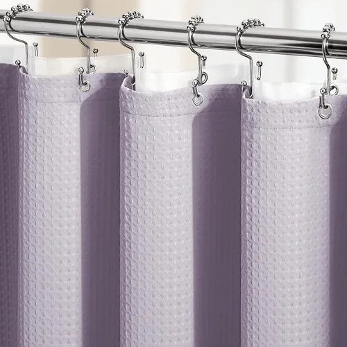 Vista 463 de Cortina de ducha de tela Dynamene verde oscuro - Cortinas de baño de tela de nido de abeja texturizadas resistentes, juego de cortinas de baño