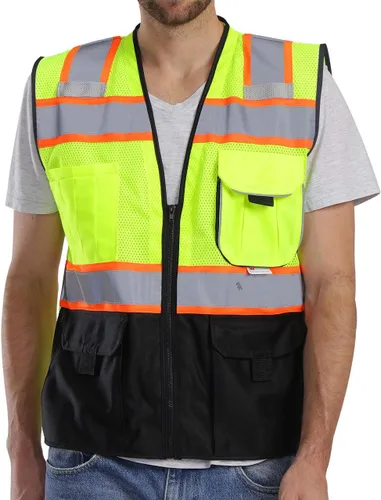 Dib Safety - Chaleco reflectante de alta visibilidad con bolsillos y cremallera, malla de alta visibilidad ANSI Clase 2, hecho con cinta reflectante