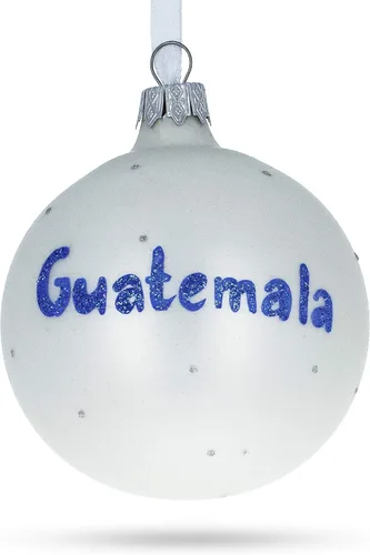 Vista 2 de Bandera de Guatemala Bola de Vidrio Soplado Adorno de Navidad 3.25 Pulgadas