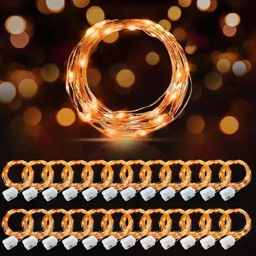 Vista 48 de AIKEI Paquete de 12 luces LED de hadas que funcionan con pilas, guirnaldas de luces impermeables de 7 pies, 20 luces LED de luciérnagas estrelladas