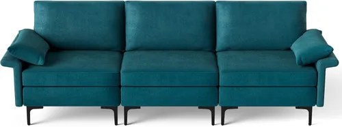 Vista 78 de Giantex Sofá modular de 3 asientos, 100.5 pulgadas de largo convertible con puerto USB y tomacorriente, cojín para reposabrazos, sofá modular