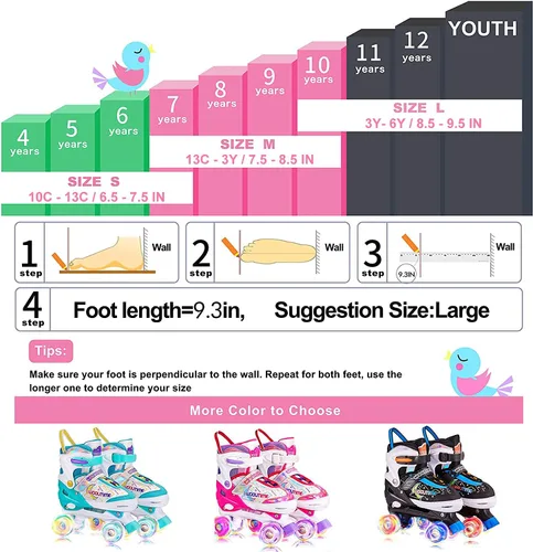 Vista 5 de Woolitime Adjustable Roller Skates for Girls and Boys, 4 Size Adjustable Toddler Roller Skates for Kids with All Wheels Light Up, Patines para Niñas