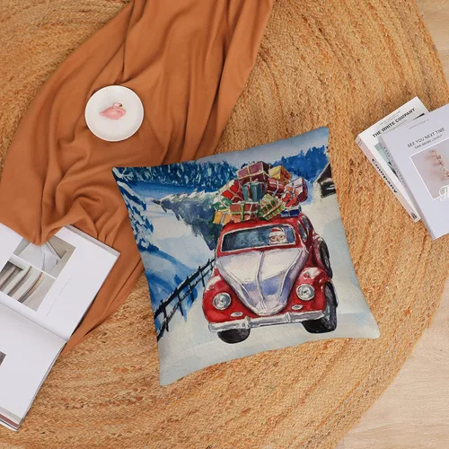 Vista 8 de Juego de 4 fundas de almohada de Navidad de 20 x 20 pulgadas, fundas de almohada de Navidad, muñeco de nieve, Papá Noel, fundas de almohada