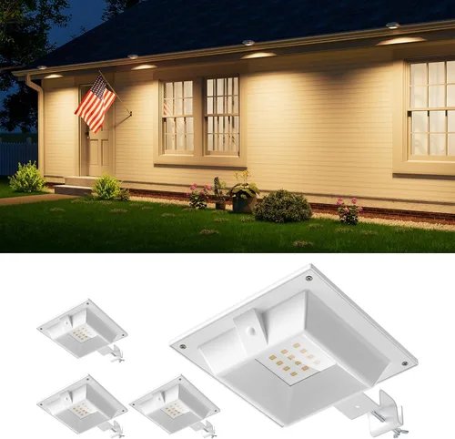 Vista 11 de Paquete de 4 luces solares blancas para canalones, decorativas para exteriores, impermeables, 12 LEDs, lámpara de jardín para iluminación de cerca