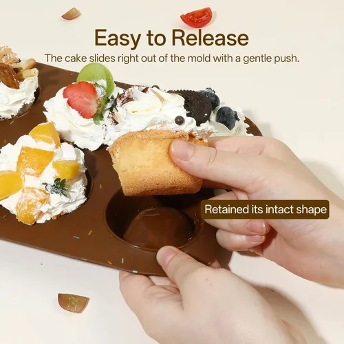 Vista 4 de Juego de 2 moldes de silicona para magdalenas para hornear, molde de cupcake antiadherente de tamaño regular, molde de muffin de silicona de 6 tazas